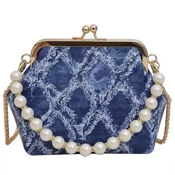 5 # Женские джинсовые сумки на ремне, сумка через плечо с жемчужной ручкой сверху темно-синий