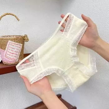 5A детское хлопковое нижнее белье из чистого хлопка для девочек чистое желание сексуальные полые трусы с поясной сумкой удобные ягодицы антибактериальные треугольные трусики M белый