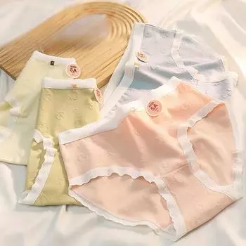 5A Ladies Panties Antibacterial Gear Cream Mid-waist High Elasticity Girls Panties Cloud Jacquard Package Buttocks Female Panties M