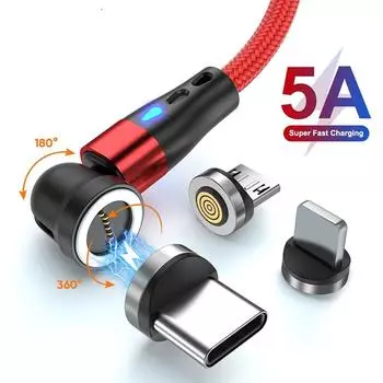 5A Магнитный кабель типа C для Samsung S21 Huawei P30 Магнитный провод для быстрой зарядки для iPhone Xiaomi Micro USB кабель для передачи данных 1m/iOS