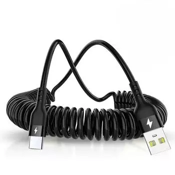 5A Пружинный телескопический кабель USB Type C для быстрой зарядки для Samsung Huawei Xiaomi Аксессуары для телефонов Android Автомобильный USB-кабель для передачи данных чёрный