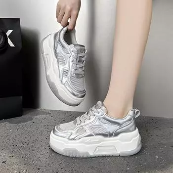 5 см массивные кроссовки сетчатые дышащие туфли женские спортивные беговые повседневные женские фитнес универсальные повседневные спортивные туфли на толстой подошве 35 бежевый