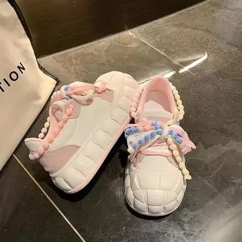 5cm Cute Kawaii Ladies Shoes Fashion Round Toe Lace Up Women s Vulcanized Shoes Spring Flat Outdoor Breathable Women Sneakers 35