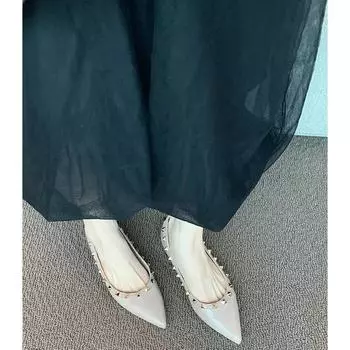 5cm inner height increase shallow single shoes women s 2024 new nude rivet pointed shoes commuter professional flat grandma shoes 35