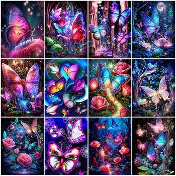 5D Алмазная картина Бабочка Животное Наборы для вышивки крестом Вышивка Цветок Полный квадрат Круглая мозаика Фэнтези Ручная работа Full Round 20x30CM