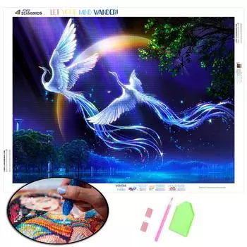 5D Алмазная картина Белый Феникс Пейзаж Полный алмаз Искусство Стразы Алмазная вышивка Крестом Украшение дома Full Round 20X30CM