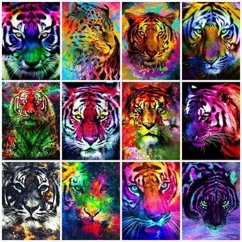 5D Алмазная картина Цветной тигр Картина из стразов Полная квадратная алмазная вышивка Животные Наборы Мозаика Настенный декор Full Round 20x30CM