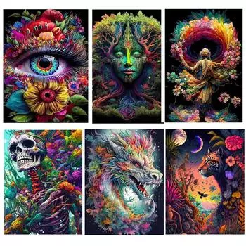 5D Алмазная картина Цветок Дерево Дракон Тигр Животное Пейзаж Мозаика Алмазная картина Украшение для дома DIY Подарок Искусство Full Round 20x30CM