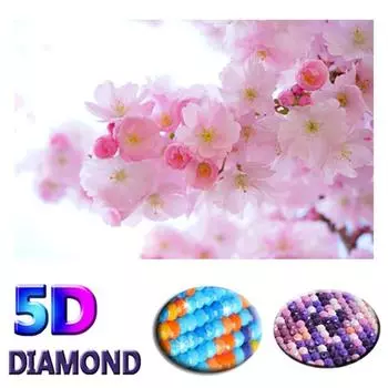 5D Алмазная картина Цветущая вишня DIY Алмазная вышивка Цветок Вышивка крестом 20X30CM
