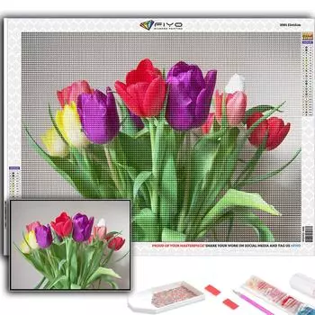 5D Алмазная картина Цветы Тюльпаны DIY Алмазная вышивка Горный хрусталь Украшение дома Full Round 20X30CM