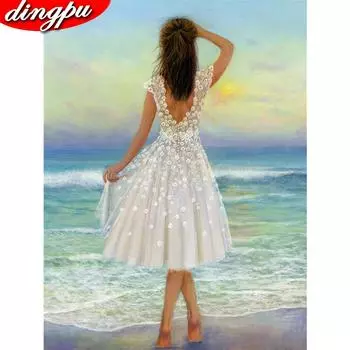 5D Алмазная картина Девушка Полный квадратный дрель Алмазная мозаика Море Полный комплект Алмазная вышивка 20X30CM