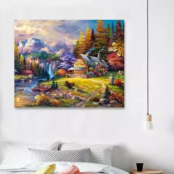 5d Алмазная картина Diy Алмазная вышивка Горный хрусталь Вышивка Коттедж Водопад Мозаика Стены Искусства 20X30CM