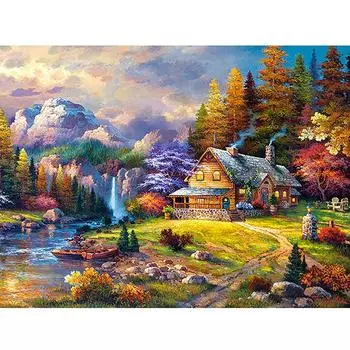 5d Алмазная картина Diy Алмазная вышивка Горный хрусталь Вышивка Коттедж Водопад Мозаика Стены Искусства 20X30CM