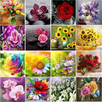 5D Алмазная картина DIY Пейзаж Цветочный цвет Роза Алмазная вышивка Алмазная вышивка 30x30CM красный