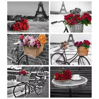 5d Алмазная картина DIY Пейзаж Велосипед Полный круглый Алмазная вышивка Распродажа Цветок ручной работы Подарок Домашний декор Full Round 20x30CM