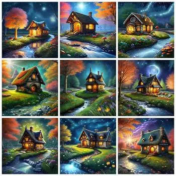 5D Алмазная Картина Дом Пейзаж Полная Квадратная Круглая Вышивка Мозаика Речной Пейзаж Домашний Декор Full Round 20x20CM