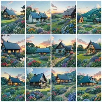 5D Алмазная Картина Дом Пейзаж Вышивка Закат Стразы Картина Цветочная Мозаика Сад Декор Стены Full Round 20x30CM