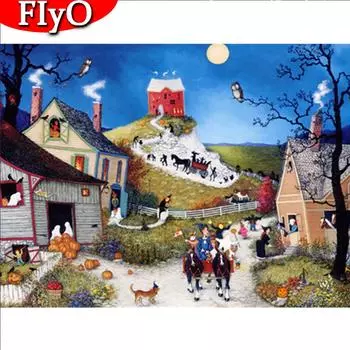 5D Алмазная картина Дом Полный дрель Круглый Алмазная вышивка Пейзаж Мозаика Хэллоуин Украшения Full Round (20X30CM)