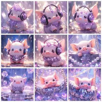 5D Алмазная Картина Фэнтези Свинья Полный Квадрат Круглая Вышивка Мозаика Животное Мультфильм Домашний Декор Full Round 20x20CM