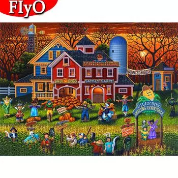 5D Алмазная картина Хэллоуин Полный квадрат Алмазная вышивка Дом Комплект Пейзаж Мозаика Украшение дома Full Round (20X30CM)