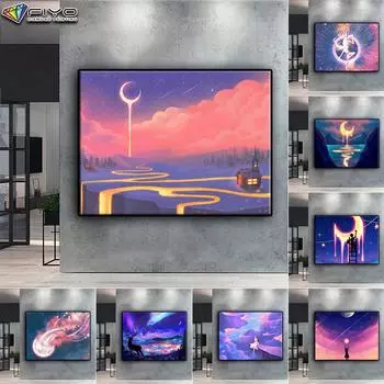 5D Алмазная картина Искусство Луна и звездное небо DIY Алмазная вышивка Горный хрусталь Украшение дома Full Round 20X30CM