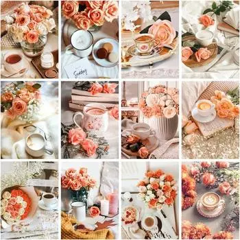 5d Алмазная картина Кофейный пейзаж Комплект Полный Круглый Алмазная мозаика Цветочная вышивка Комплект на стене Художественный декор Full Round 20x30CM