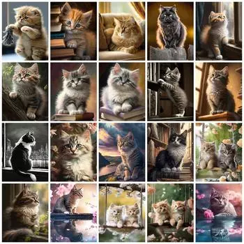 5D алмазная картина кошка полная круглая мозаика вышивка животное ручная работа подарок домашний декор Full Round 20x30CM