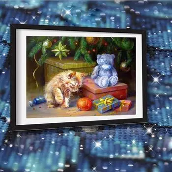 5d Алмазная картина Кошки Рождественский подарок Ремесло Полная квадратная дрель Алмазная вышивка Продажа Плюшевый мишка Мозаика Картина Мозаика Рукоделие Домашний декор Full Round (20X30CM)