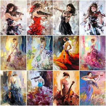 5d Алмазная картина Красота Скрипка Вышивка крестиком Полный Круглый Алмазная вышивка Портрет Горный хрусталь Комплект Домашний Декор Full Round 20x25CM