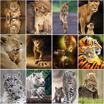 5D Алмазная картина Лев Мать и сын Набор для вышивки крестом Ручная алмазная вышивка Горный хрусталь 20X30CM красный