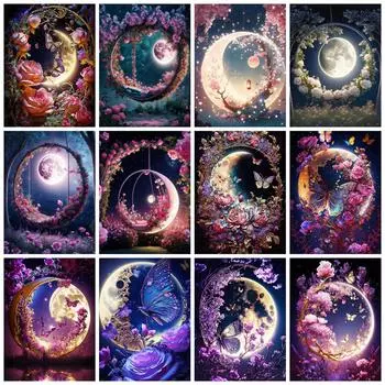 5D Алмазная Картина Лунная Роза Полный Квадрат Круглая Вышивка Мозаика Цветочный Пейзаж Домашний Декор Full Round 20x30CM