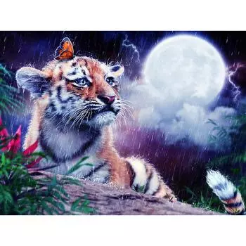 5D Алмазная картина Маленький тигр Алмазная вышивка Крестом Горный хрусталь Мозаика Картина 20X30CM