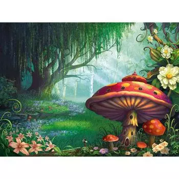 5D Алмазная картина Мультфильм Детская комната Декор Полная круглая Алмазная вышивка Грибная живопись 20X30CM