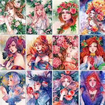 5D Алмазная картина Мультфильм Девушка Портрет Полный Круглый Алмазная Вышивка Мозаика Набор Украшения Дома Full Round 20x30CM