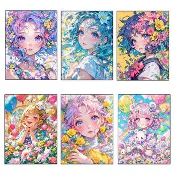 5D Алмазная картина Мультфильм Девушка Цветок Полная Алмазная мозаика Вышивка крестом Алмазная картина Набор для украшения дома Full Round 20x30CM