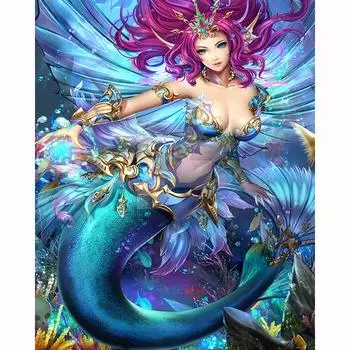 5D Алмазная картина Мультфильм Волшебная Русалка Алмазная вышивка Крестиком Полный круглый Алмазная мозаика 20X30CM