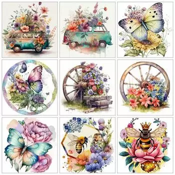 5D Алмазная Картина Новые Поступления Цветок Бабочка Полный Квадрат Круглый Вышивка Пейзаж Мозаика Домашний Декор Full Round 20x20CM