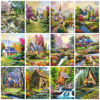 5D Алмазная Картина Новые Поступления Дом Дерево Полный Квадрат Круглый Вышивка Мозаика Пейзаж Декор Стены Full Round 20x30CM