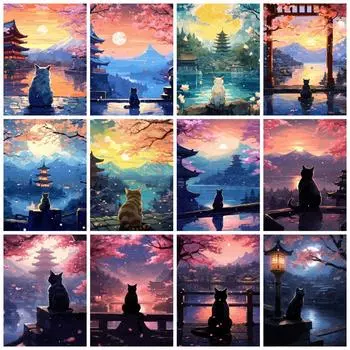 5D Алмазная Картина Новые Поступления Храм Кошки Полный Квадрат Круглый Вышивка Мозаика Закат Пейзаж Домашний Декор Full Round 20x30CM
