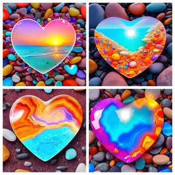 5D Алмазная Картина Новые Поступления Сердце Камень Полный Квадрат Круглый Вышитый Мозаика Приморский Пейзаж Домашний Декор Full Round 20x20CM