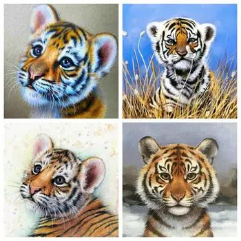 5D Алмазная Картина Новые Поступления Тигр Полный Квадрат Круглый Вышитый Мозаичный Животный Домашний Декор Full Round 20x20CM