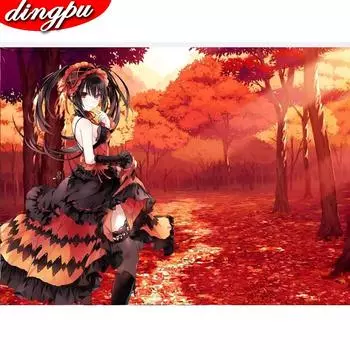 5D Алмазная картина Осень Пейзаж Полный круглый Вышивка Дерево Мозаика Вышивка крестом Домашнее украшение 20X30CM