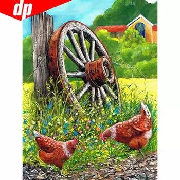 5d Алмазная картина Пейзаж Алмазная вышивка Курица Круглая Алмазная Мозаика Картина 20X30