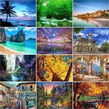 5D Алмазная картина Пейзаж Мозаика Вышивка крестом Пейзаж Алмазная вышивка Домашний декор Подарок Full Round 20x25CM