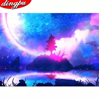 5D Алмазная картина Пейзаж Полный круглый Алмазная вышивка Мозаика Украшение дома 20X30CM