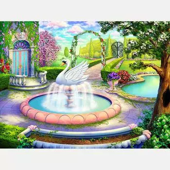 5D Алмазная картина Пейзаж Вышивка крестиком Алмазная мозаика Сад Лебедь Алмазная вышивка Стразы 20X30CM