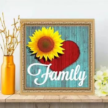 5D Алмазная картина Подсолнух Мозаика Текст Семья Настенный декор DIY Алмазная вышивка Цветок Рукоделие Ручная работа Творческие хобби (Без рамки) 30*30cm/11.8*11.8in