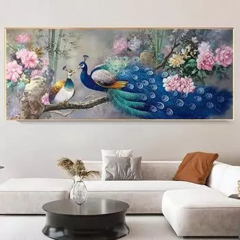 5d Алмазная картина Полная Алмазная Гостиная Цветок Пион Богатый Павлин Кирпичная Картина Точечная Алмазная Вышивка Крестом Мозаика Искусство Алмазная Вышивка 100-50CM белый