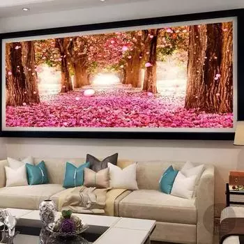 5d Алмазная картина Полная алмазная гостиная Простой современный романтический пейзаж Цветущая вишня Аллея вышивка крестом Мозаика Искусство Новая алмазная вышивка 100-50CM белый