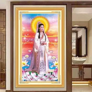 5D Алмазная Картина Полная Алмазная Паста Вышивка Крестом Мозаика Искусство Гуаньинь Бодхисаттва Будда Новая Гостиная Алмазная Вышивка Сделай Сам 100-50CM белый